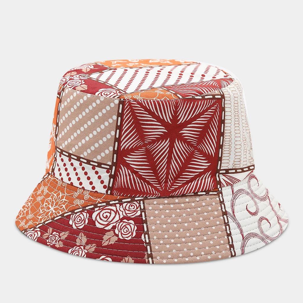 Boho style flower print double side sunscreen fisherman hat women fashionable outdoor sunshade retro sun beach bucket hat