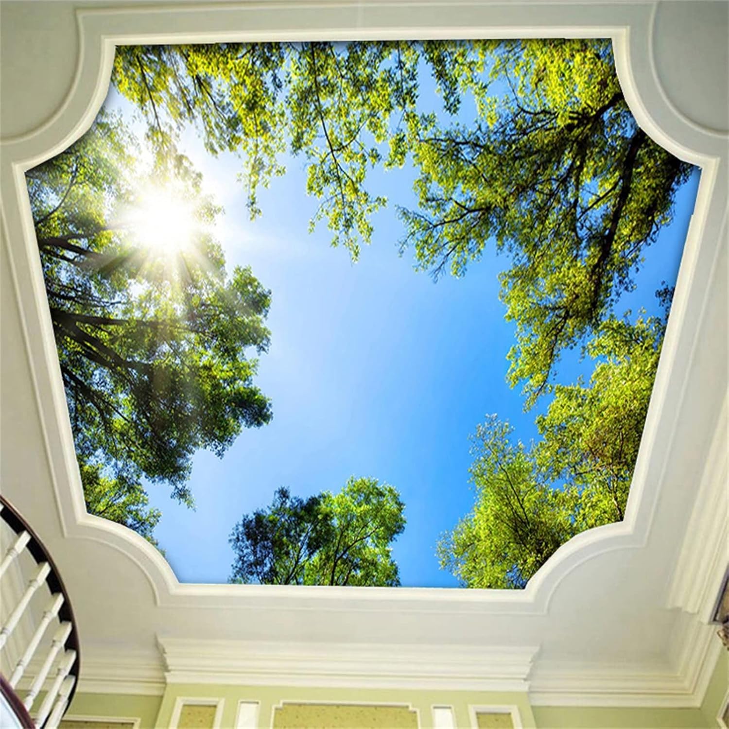 

Sunlight Blue Sky Ceiling Wall Mural Green Tree Plant Wallpaper Living Room Bedroom Hotel Murals For Ceilings 200 cm(W) x 140 cm(H)