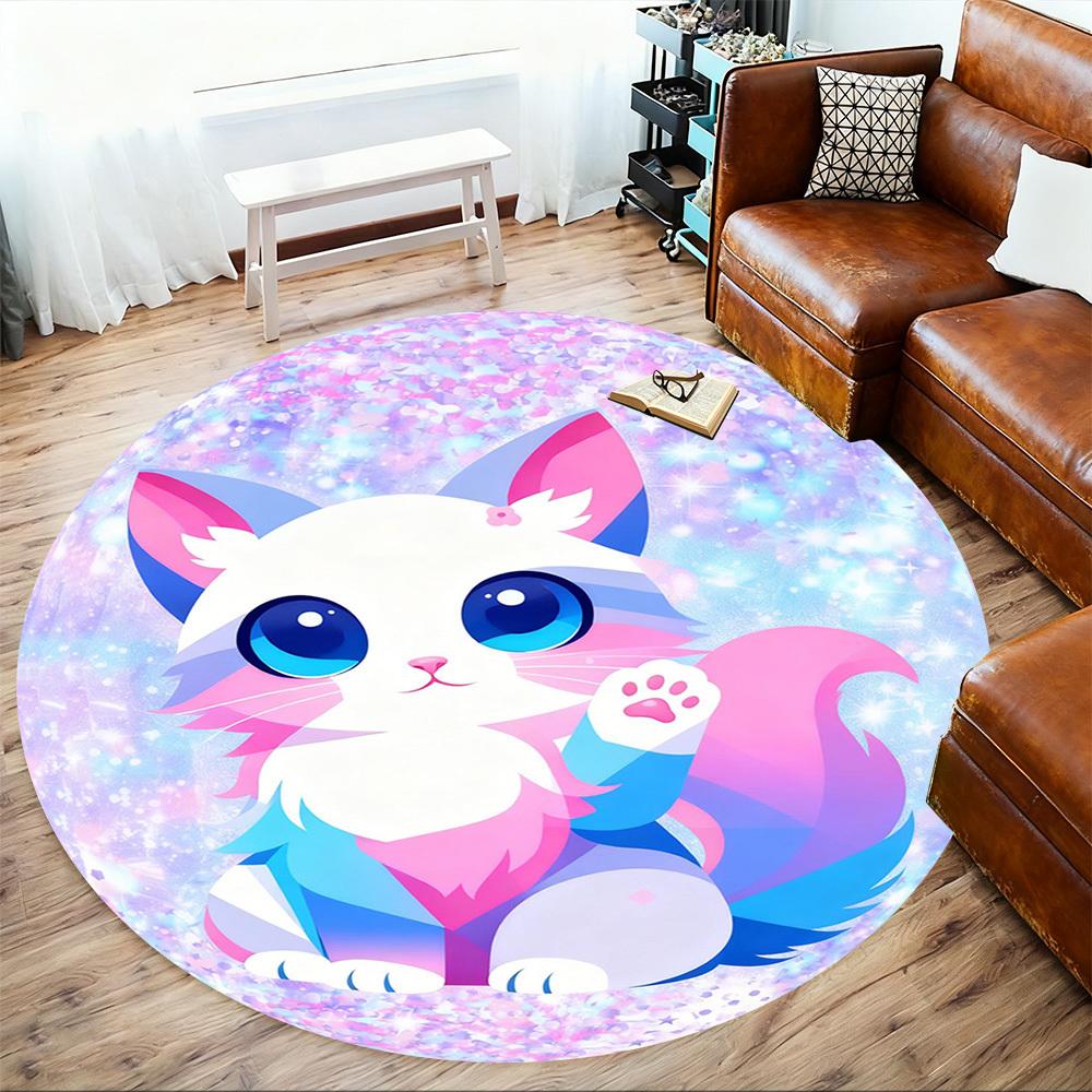 1PC Cat Fantasy Round Chair mat Area Rug - Non-Slip, Floor Mat for Office, Bedroom, and Indoor Decor -Gift D1127185