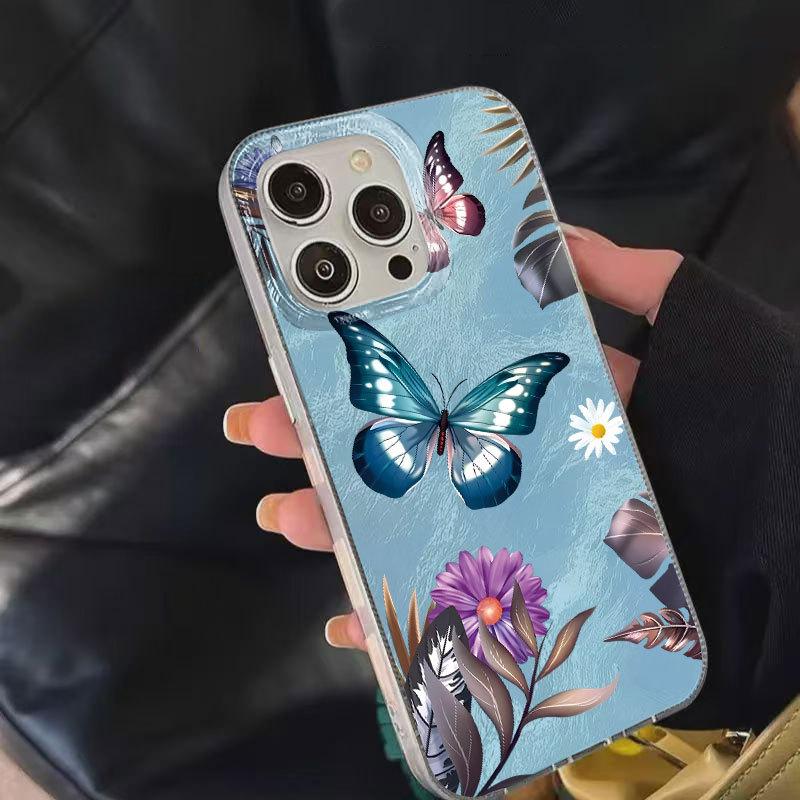 Cute Blue Butterfly Printed Transparent Hard Phone Case Compatible With Apple Iphone
