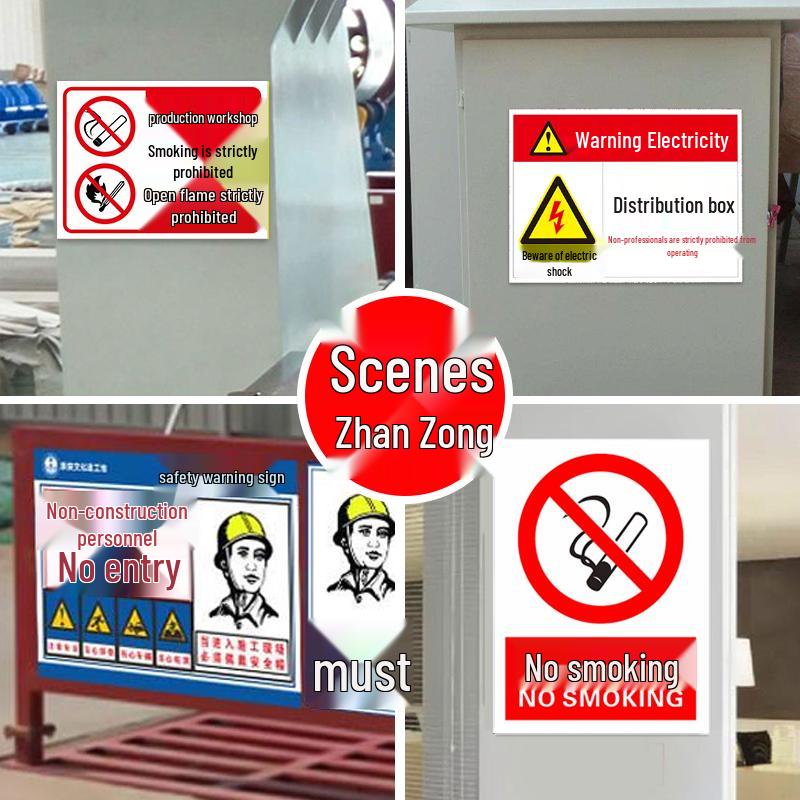 No Smoking or Open Flames Warning Sign - Electric Shock Caution for Construction Sites