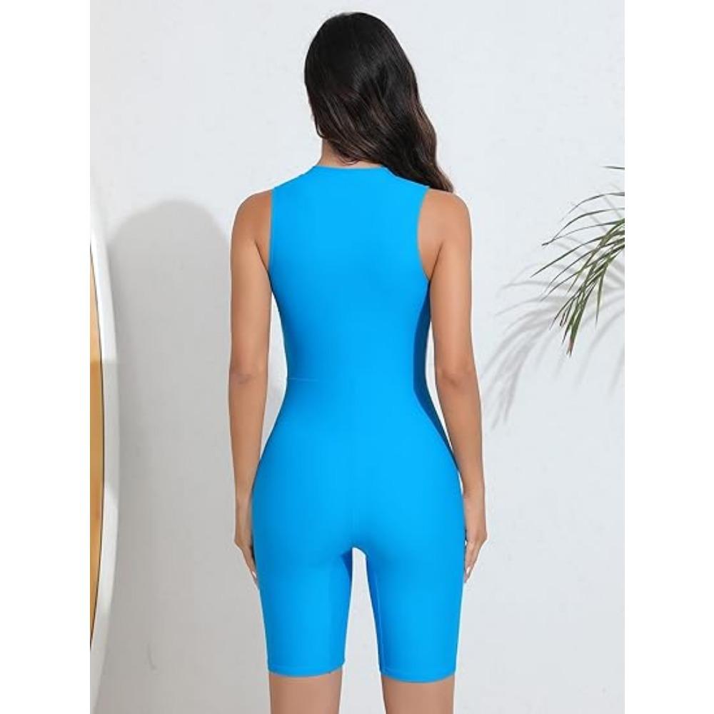 CHARMLEAKS Women Boyleg One Piece Swimsuits Athletic Bathing Suits Color Block Zip Up Swimwear