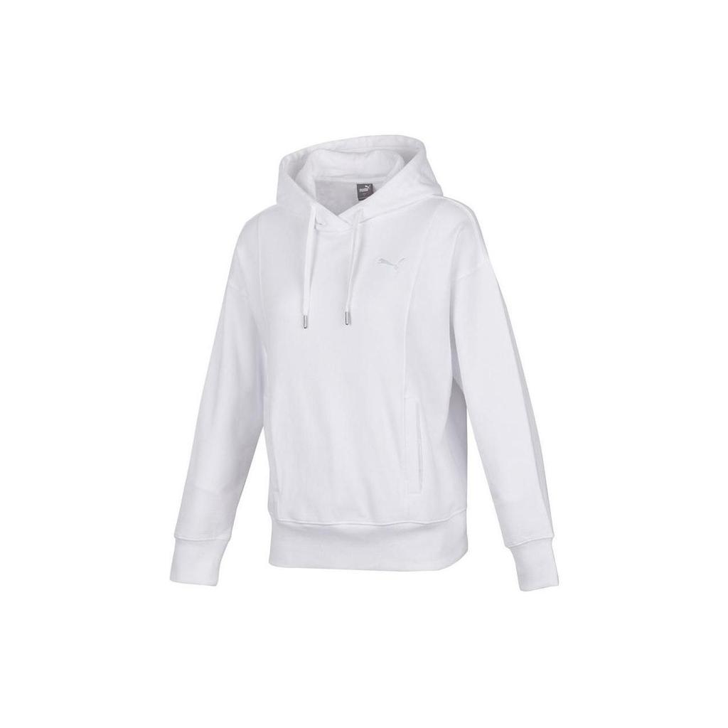 Puma Solid Color Hooded Pullover Casual Sweatshirt Women sweatshirt White 676653-02