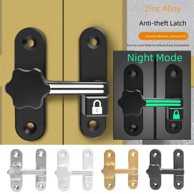 Zinc Alloy Luminous Door Lock No Punching Privacy Protection Sliding Door Latch 90/180 Degree Burglar Proof Positioning Latch