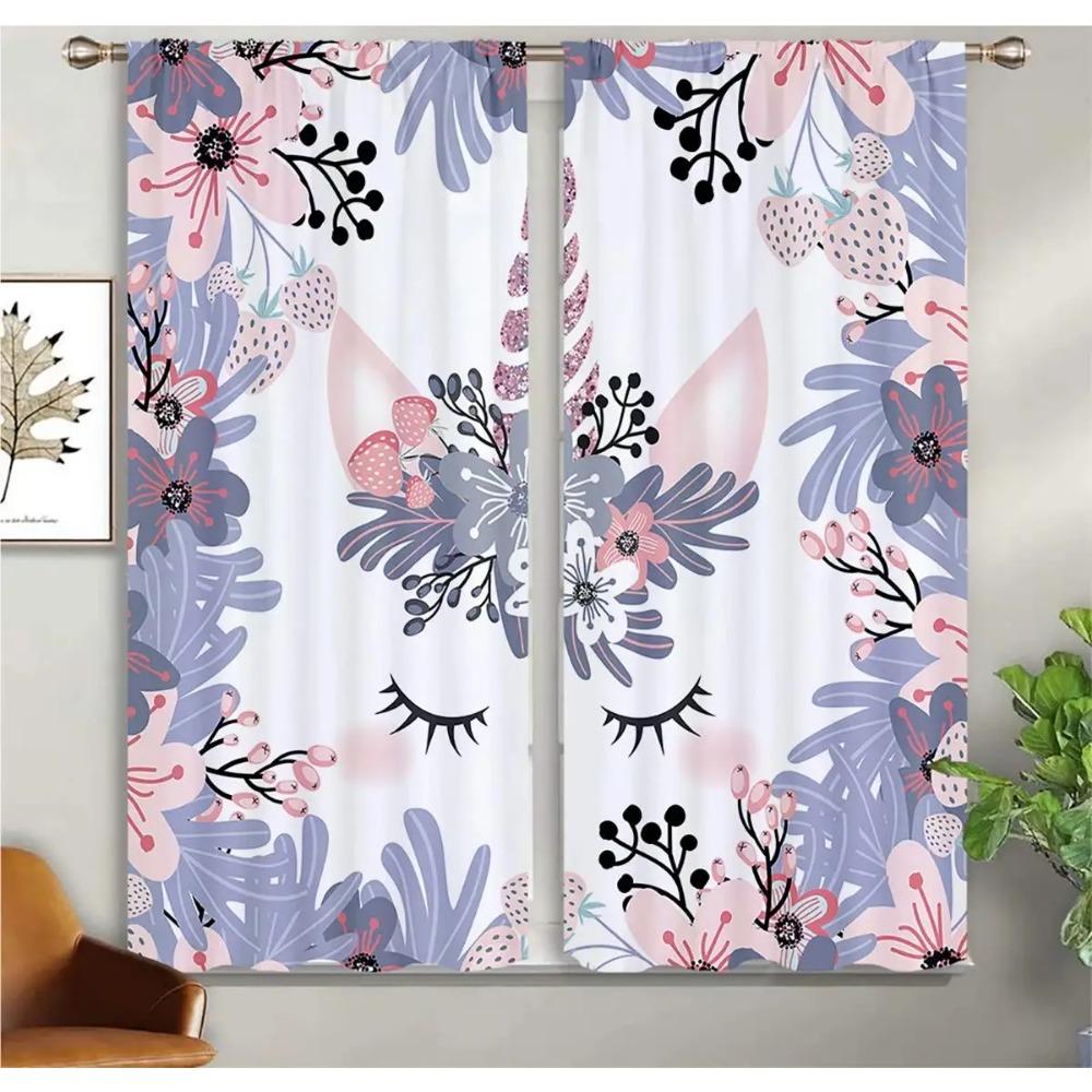 Cartoon Unicorn Curtains Rainbow Horse Curtains 2 Panels Kids Room Boys Girls Bedroom Living Room Den Study Room Decor Curtains