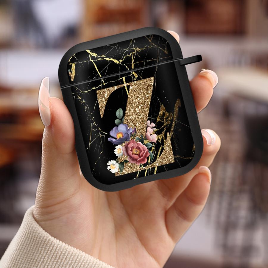 Case For Airpods 2 1 3 Pro 4 Pro3 Pro2 Earphone Cases Cover Flower Gold Initial Cool