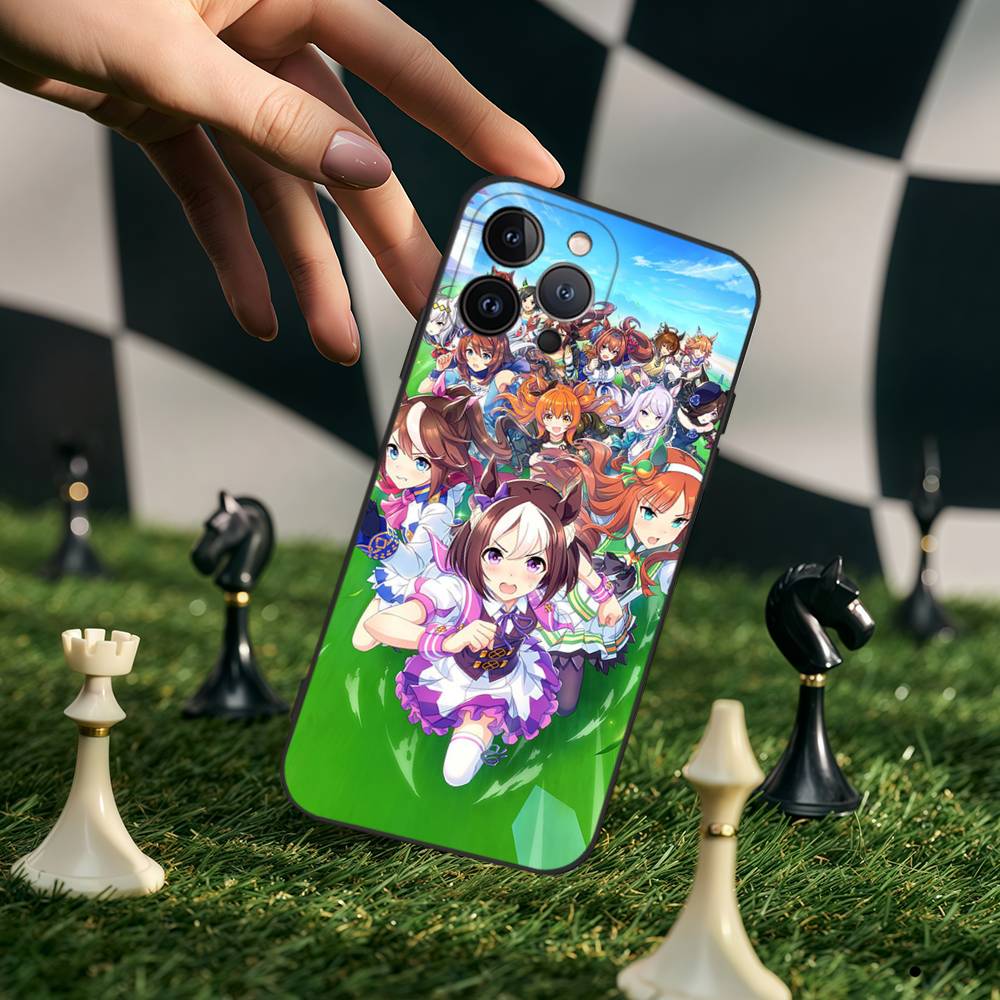 Pretty D-Derby Uma Musume Case For IPhone 17 16 Pro Max 15 14 13 12 11 Plus 16E 17 Black Tpu Cover