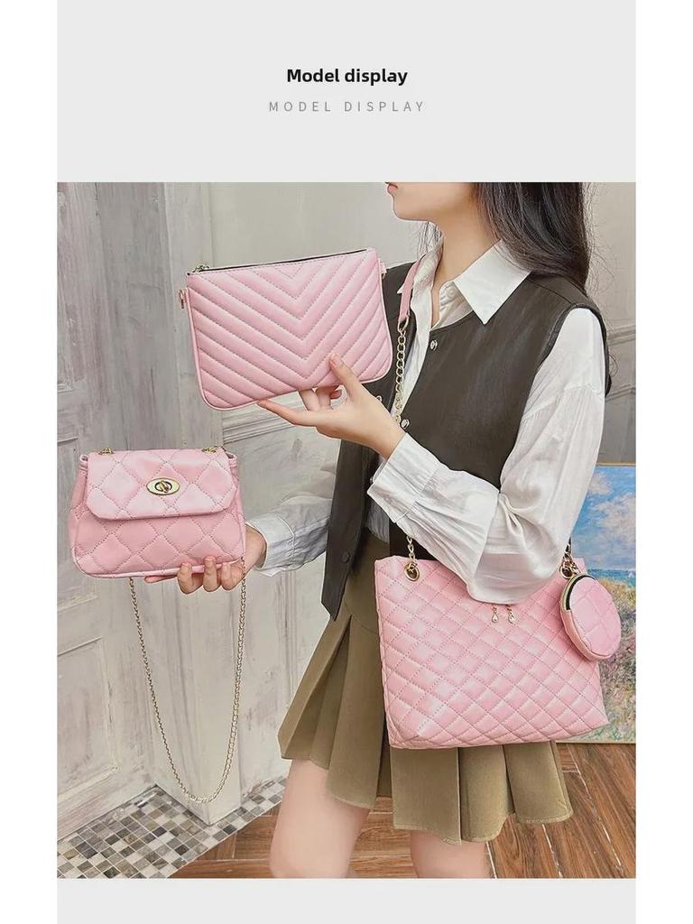 2024 Korean Women's Large Capacity Shoulder Messenger Bag with Flat Pendant Chain