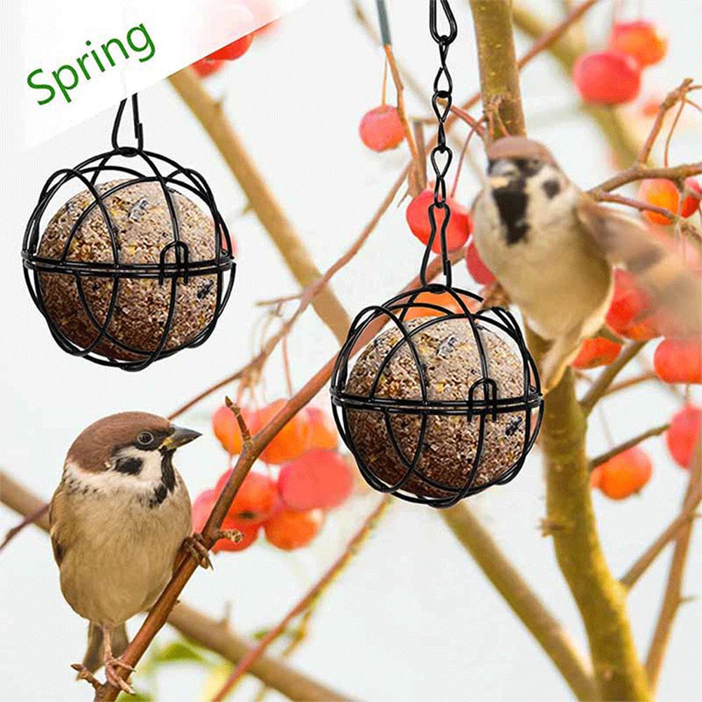 Round Shape Metal Bird Feeders Hanging Bird Food Holders for Attracting Woodpecker Robin