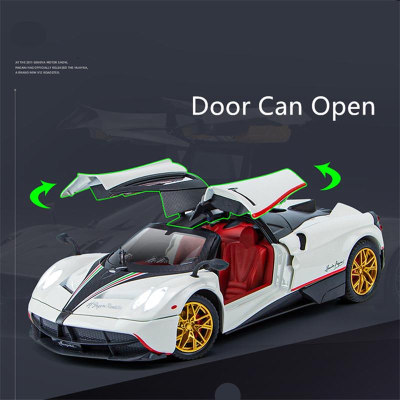 1/24 Scale Huayra Diecast Car Model Toy, Pull Back Toy Vehicle with Sound and Light for Kids Toddler Boys Girls Gift Collection