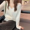 Ladies Autumn Winter Long Sleeve V Neck Loose Basic Solid Color Pullover Knitted T Shirt Top for Layering