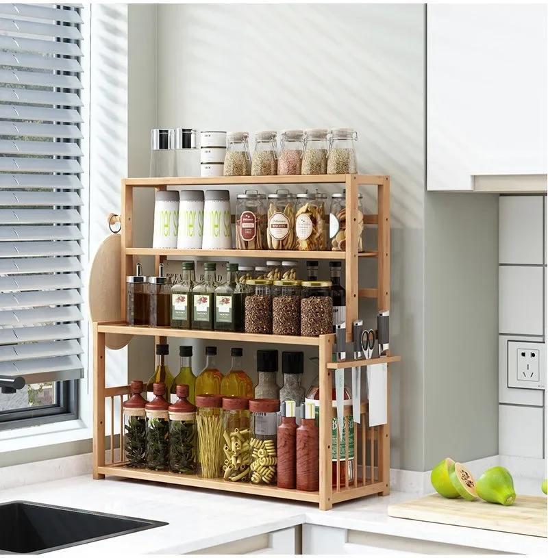 3-tier Wooden Bookshelf Office Student Stationery Organizer Magazine Holder Home Sundries Storage Shelves Kitchen Seasoning Rack