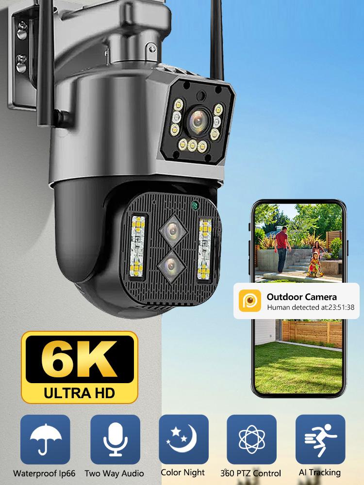 5K 12MP WiFi Camera Wireless Outdoor 10X Zoom Dual Lens Security Protection Surveillance Cameras Auto Tracking P2P CCTV PTZ Cam