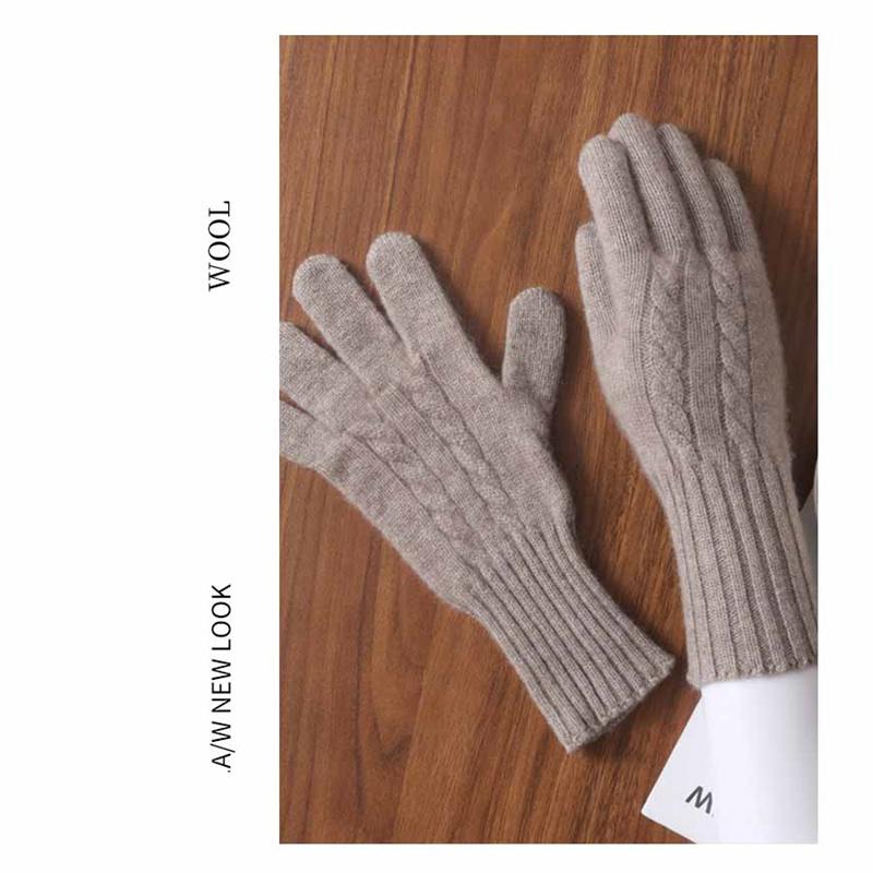 100% Wool Women Touchscreen Wool Gloves with Wrist Warmers Knitted Cable Warm Soft Winter Gloves
