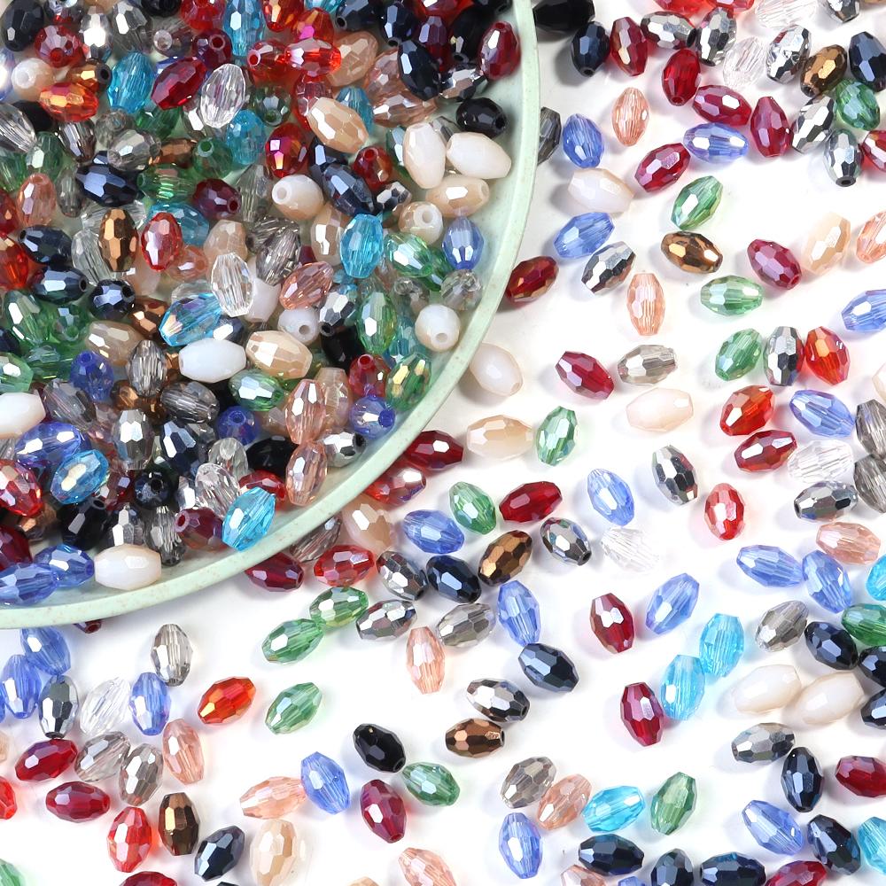 50pcs/lot 6x8mm Multicolor Oval Crystal Beads Faceted Loose Spacer Glass Rice Beads For DIY Charm Bracelet Earrings Accessories