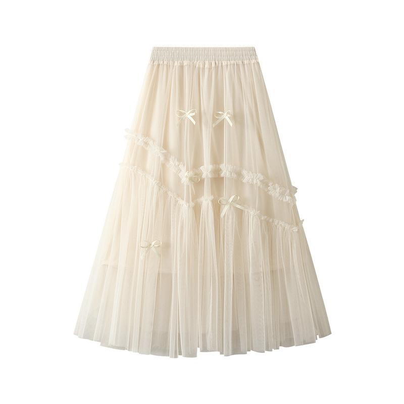 

Tulle Skirts for Women A Line Fairy Tiered Skirt Midi High Elastic Waist Long Skirt Layered Flowy Swing Tutu Skirt Women s Mesh High Waist Maxi Skirts One size абрикосовий