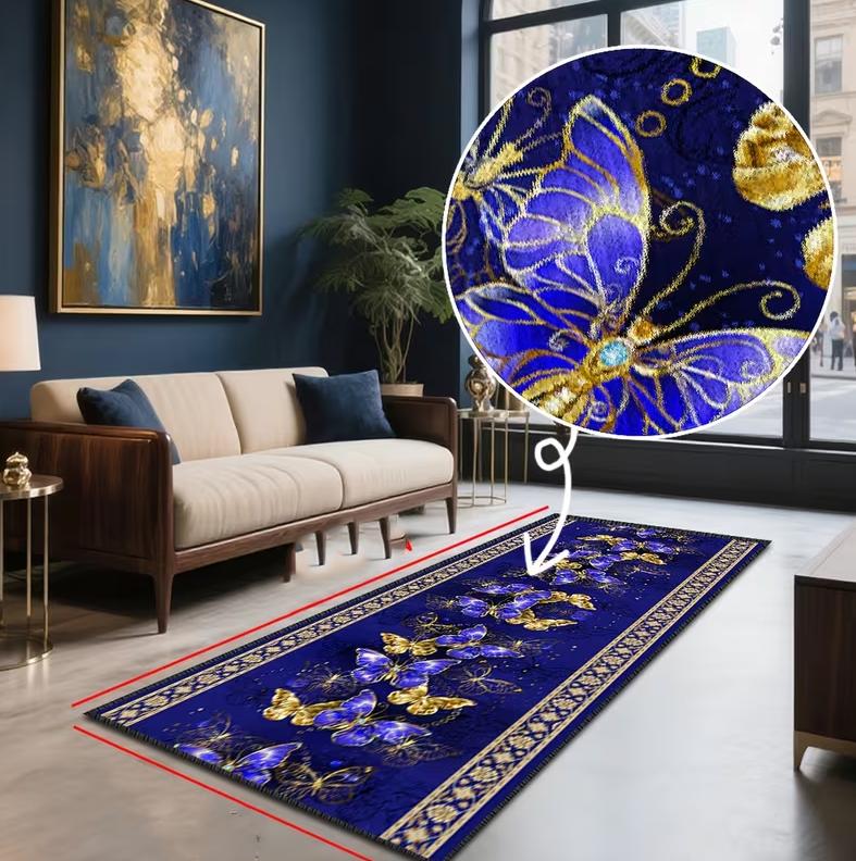 Golden Purple Butterfly Corridor Long Carpet Blue Purple Cool Hall Corridor Carpet Room Floor Mat Practical Corridor Long Carpet 40x120cm