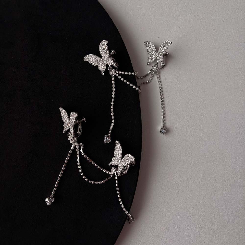 1 pair Zinc Zinc Alloy Silver Tassel Ear Clip Luxury Shiny Temperament Eardrops Birthday