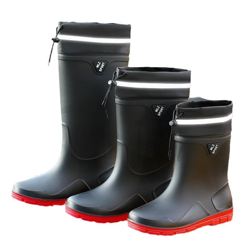 Winter Warm Rain Shoes Men's High Waterproof Pull Rope Bundle Night Reflective Strip Rubber Shoes Men's Non-slip Water Shoes Waterproof Shoes