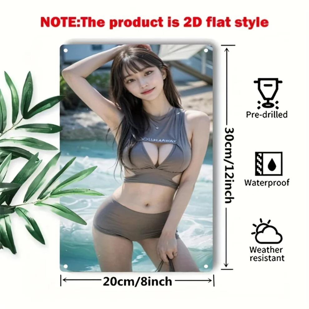 Hisun Tin Sign HD Metal Tin Sign Poolside Bikini Girl Poster Vintage Wall Art Decor for Home Bar Pub Garage Waterproof Retro Metal Plaque