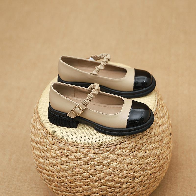 

Q1-5 French Mary Jane shoes thick heel women s shoes new light mouth word with college style color matching thick sole medium heel single shoes 37 хаки
