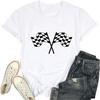 T-shirt "Start Your Engines" pour Femmes T-shirts Voiture de Course Hauts Graphiques Drapeau à Carreaux Vintage
