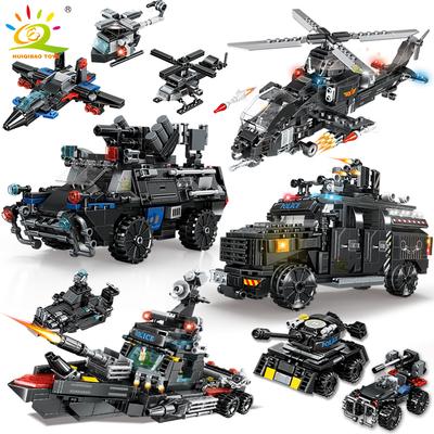 4in1 Swat Police Series Building Blocks with Policeman Bricks Truck Ship Car City Construction Toys for Children