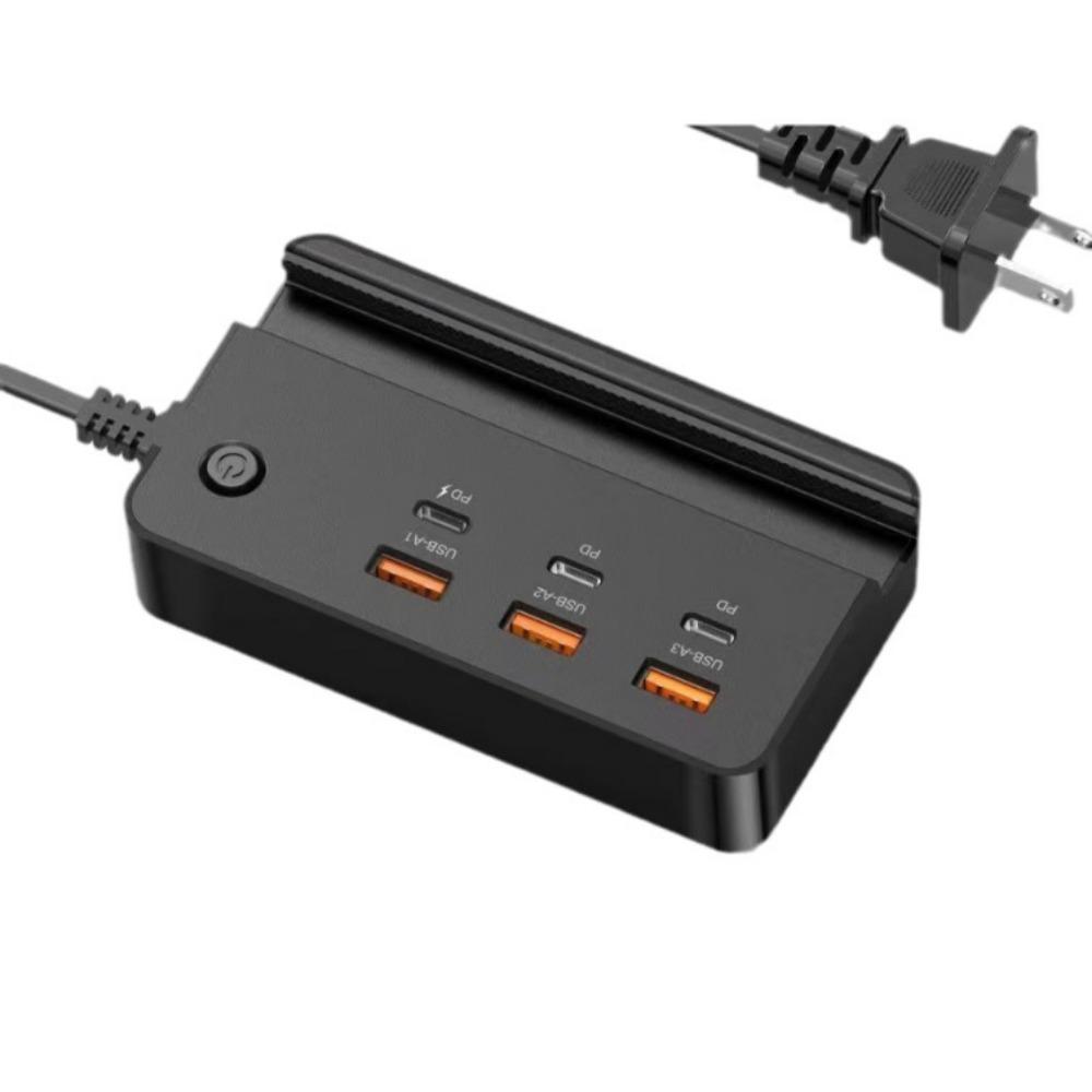 USB Type C Phone Charger Socket 35W 6 Ports Fast Charging Desktop Power Strip with Phone Holder for IPhone Samsung Xiaomi Huawei