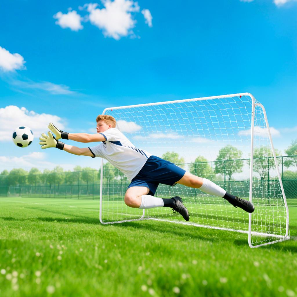 Football Goal Soccer Cage, 301 X 120 X 200 Cm, Epoxy-Coated Metal Frame, PE Netting, White