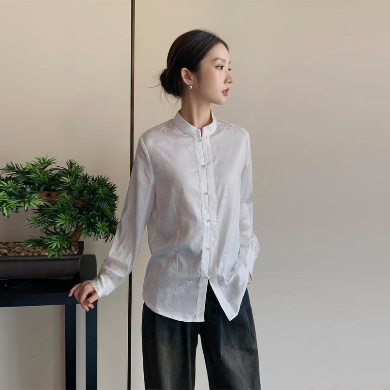 JK&JS New Chinese Style Stand Collar Floral Blouse S