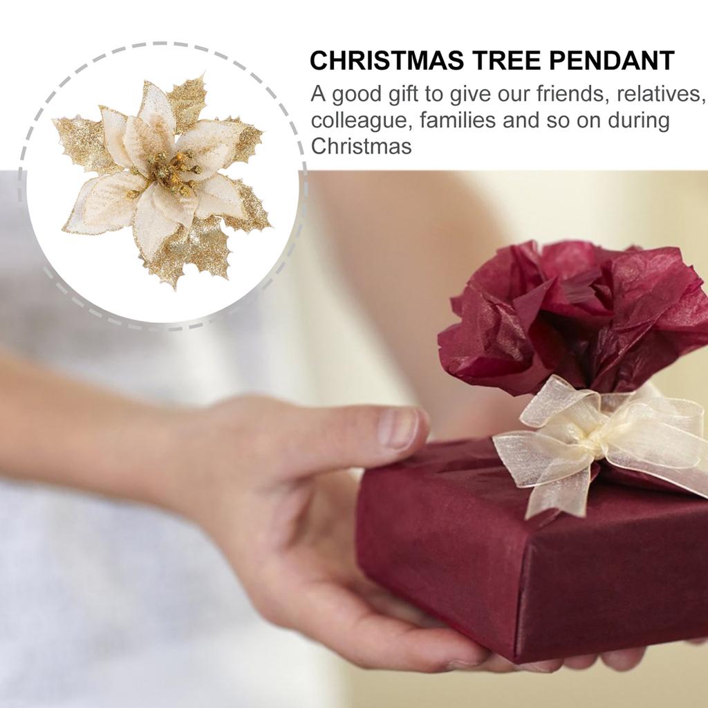 12 Pcs Hanging Decor Christmas Decor Glitter Pendant For Tree Xmas Party Home Decoration Flower Pendant Festival Gift