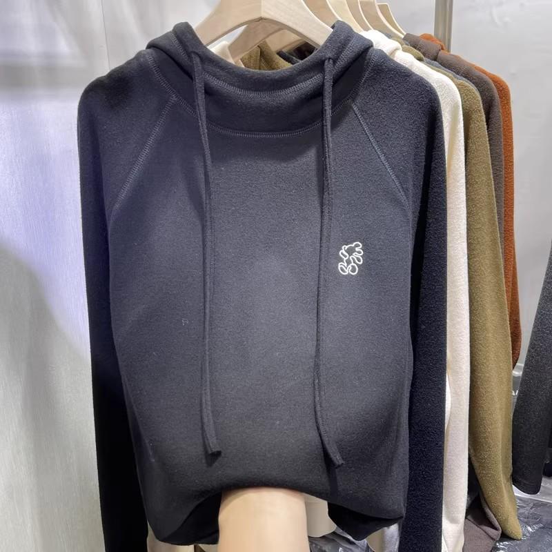 New Autumn-winter Long-sleeved Top with Double-layered Fleece and Hooded Inner Layer, Loose-fitting Embroidered Hoodie for Women