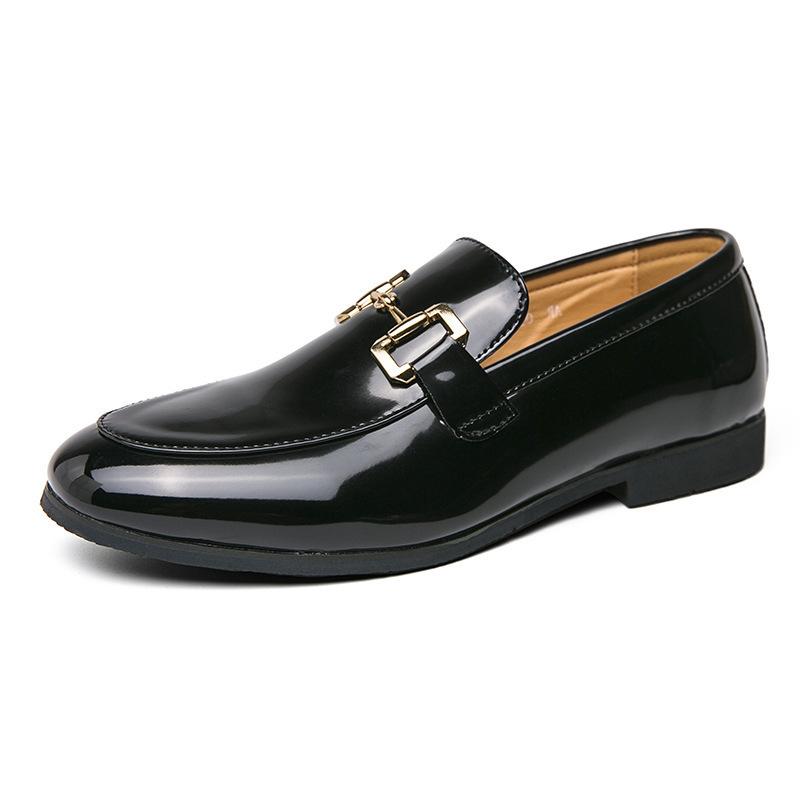 Spring men's solid color glossy loafers Korean version of foot loafers office casual leather shoes men