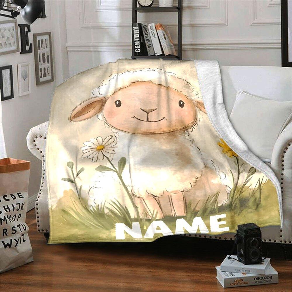 Cute Lamb With Flowers And Space Gift Customizable Blanket Customize Text Durable Comfort Throw For Sofa Couch Office Bed Picnics All Season Use