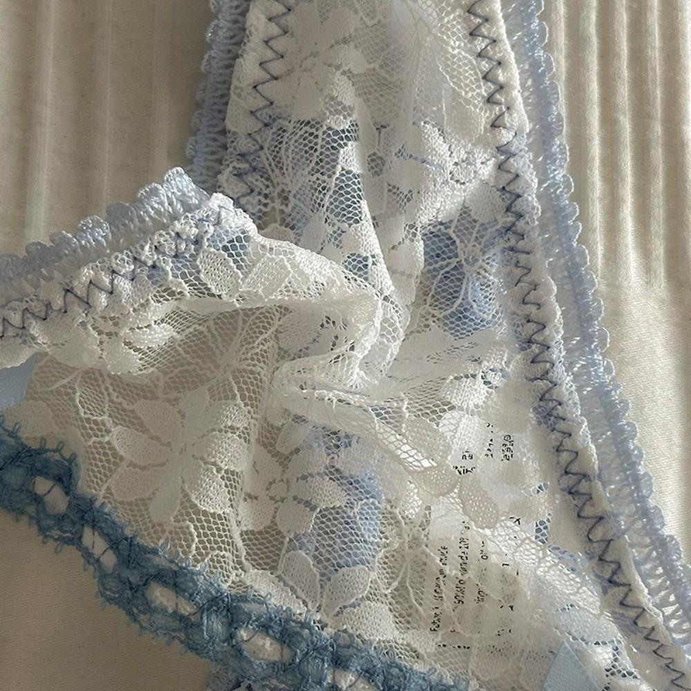Transparent Flower Lace Thong Bow Panties Mesh Lace Briefs Breathable Underwear for Women Lady