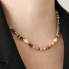 Womens Vintage Natural Stone Crystal Pearl Choker Necklace Minimalist Luxury Collarbone Chain Gift