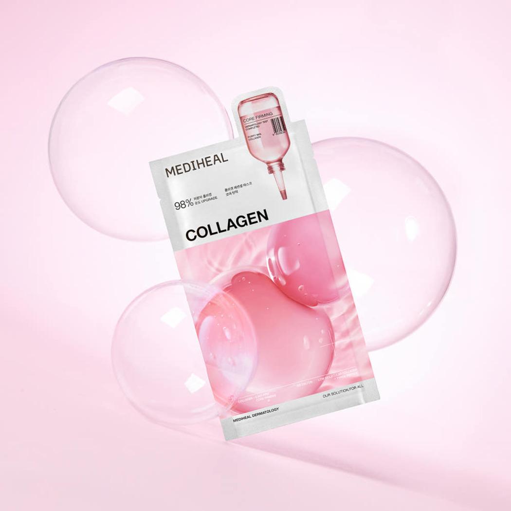 MEDIHEAL Essential Mask Collagen Firming & Elasticity Sheet Mask 10 Sheets (24ml × 10) 1 Box (10 Sheets)