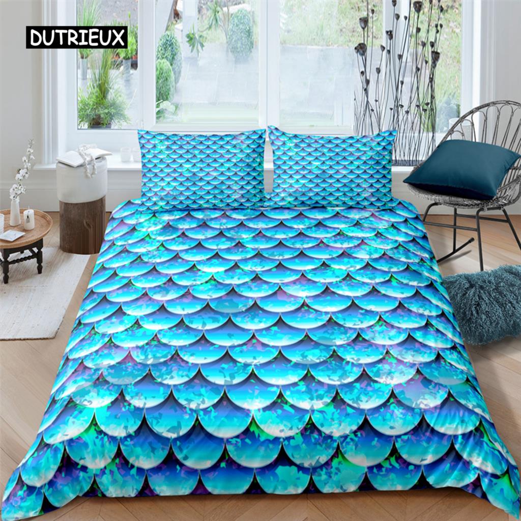Fish Scales Duvet Cover Set Bedding Set Colorful Mermaid Scale Quilt Cover Pillowcase Queen Size Girls 2/3pcs Comforter Cover
