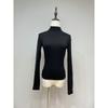 Fall 2024 New Arrival Elegant Black Half Turtleneck Ruched Micro-Pull Patchwork Mesh Base Long Sleeves