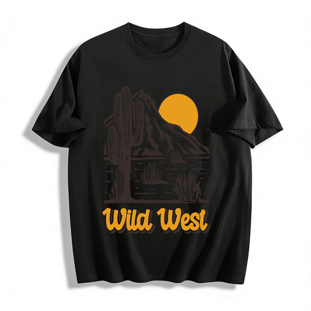Wild West Cactus Mountain Graphic Casual Tee Pure cotton T-shirt XXS