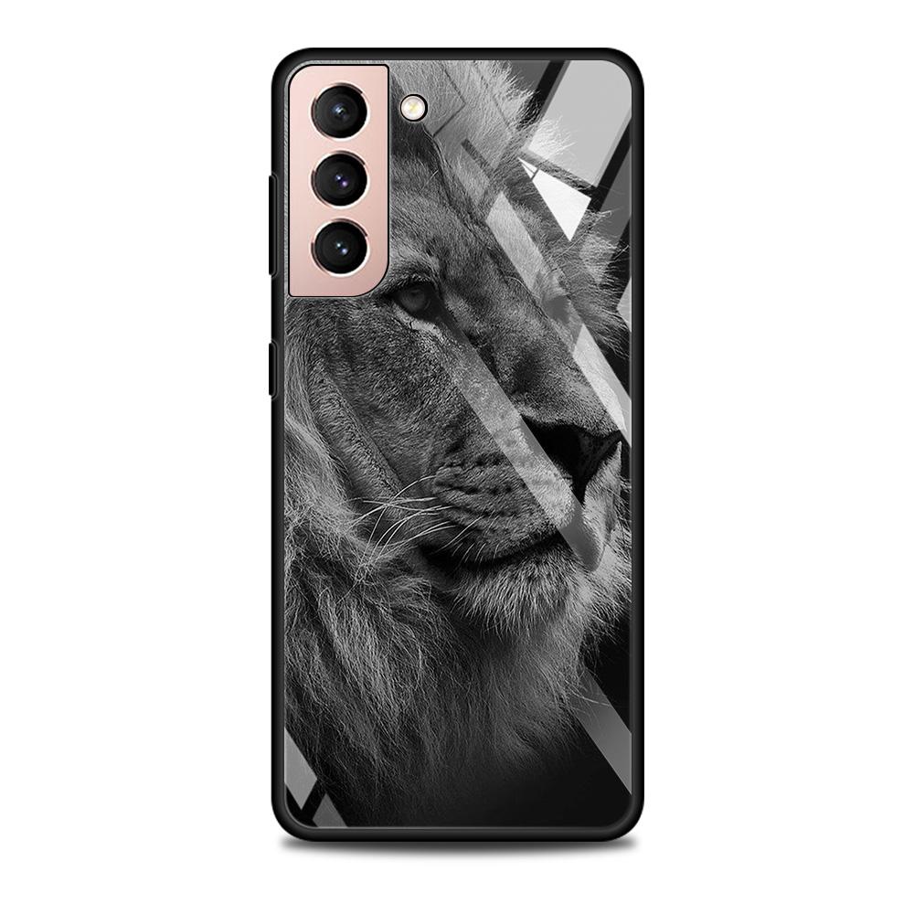 Tempered Glass Case For Samsung Galaxy S22 S20 S21 FE S10 S9 S8 Plus Ultra S10Lite Wolf Dog Cat Bird Lion Tiger Animal Shell