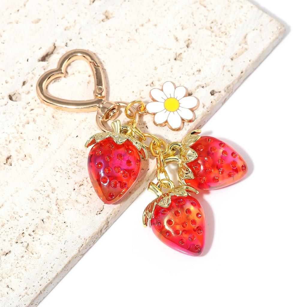 Cute Heartshaped Strawberry Sunflower Keychain With Metal And Acrylic For Girls And Teens
