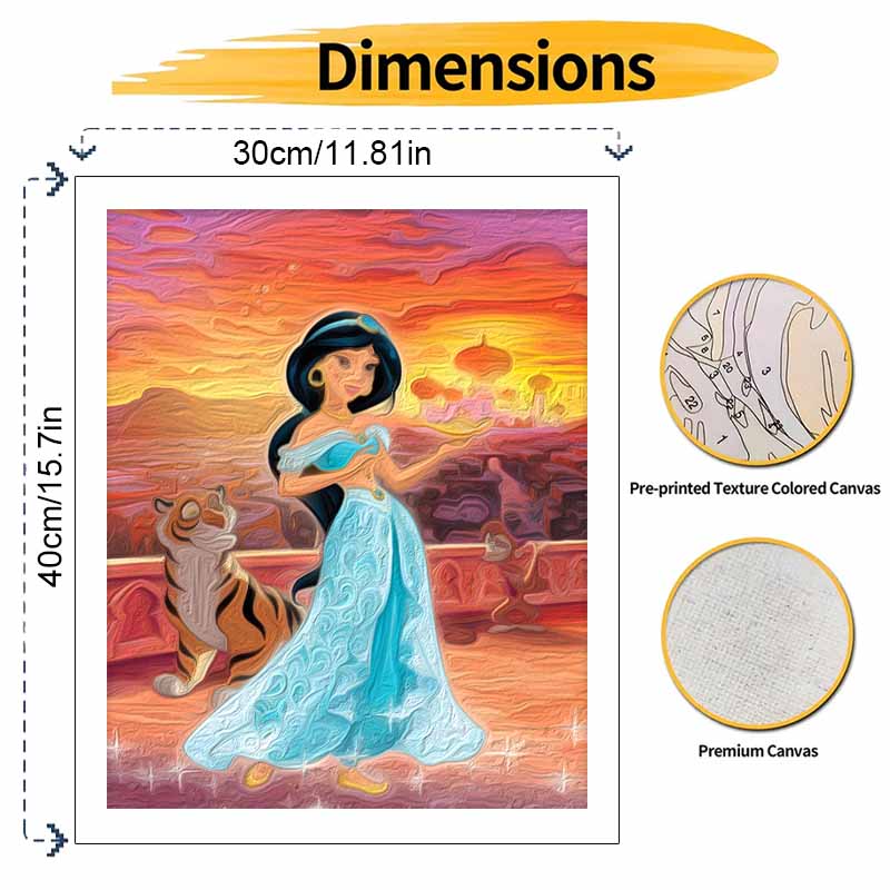 Disney DIY Aladdin Princess Jasmine Oil Painting Art Painting Kit Home Wall Decor Handmade Gift Beautiful Anime Character Canvas Decor