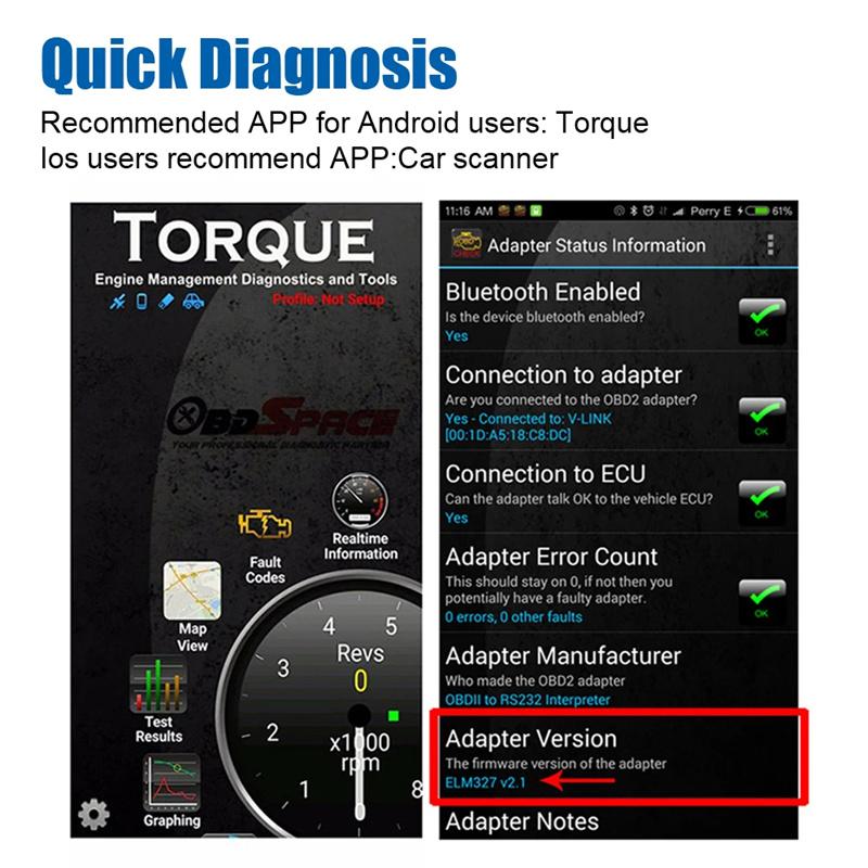 Obdii Code Reader Elm 327 Scanner Car Diagnostic Tool Auto Scan Tool Obd2 Scanner For Ios Android Pc Bluetooth-Compatible 4.0