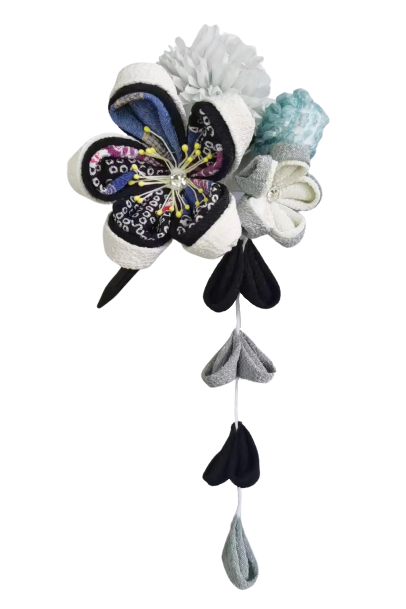 

Uni Seni Futago Chirimen Japanese Pattern Tsumami Zaiku Artificial Ping Pong Mum Corsage Clip Seasons Navy Blue x Mint (1029-5) [Four Drum, Green]