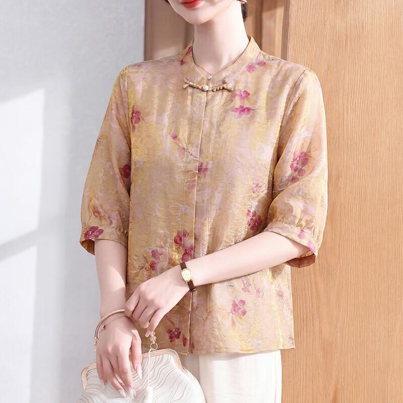 Women s Floral Chiffon Short Sleeve Blouse 3XL