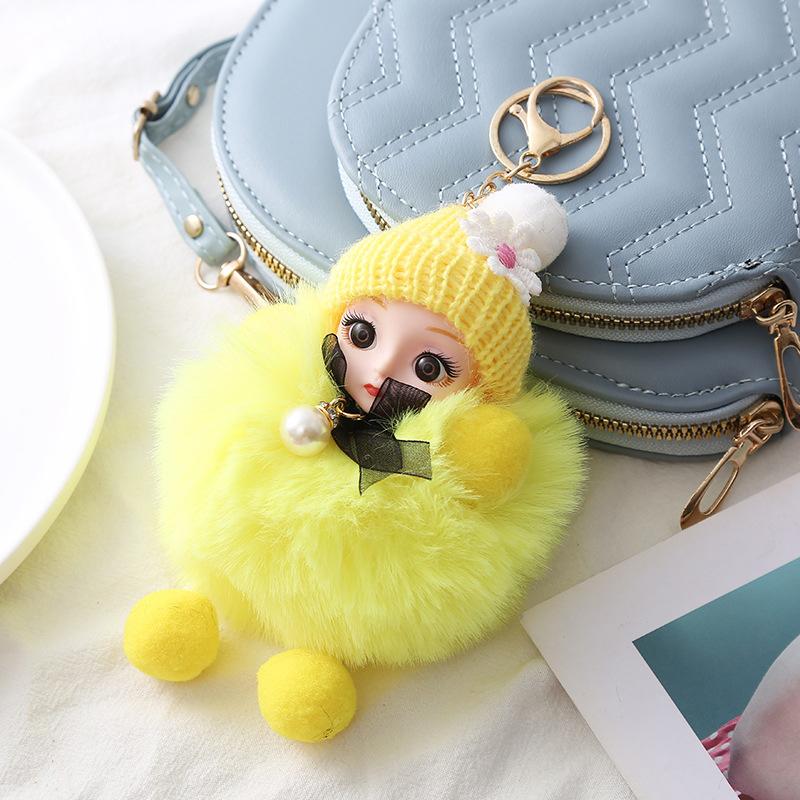 Cute Plush Keychain Imitation Rex Rabbit Fur Ball Keyring Big Eye Doll Pendant  Car Bag Charm