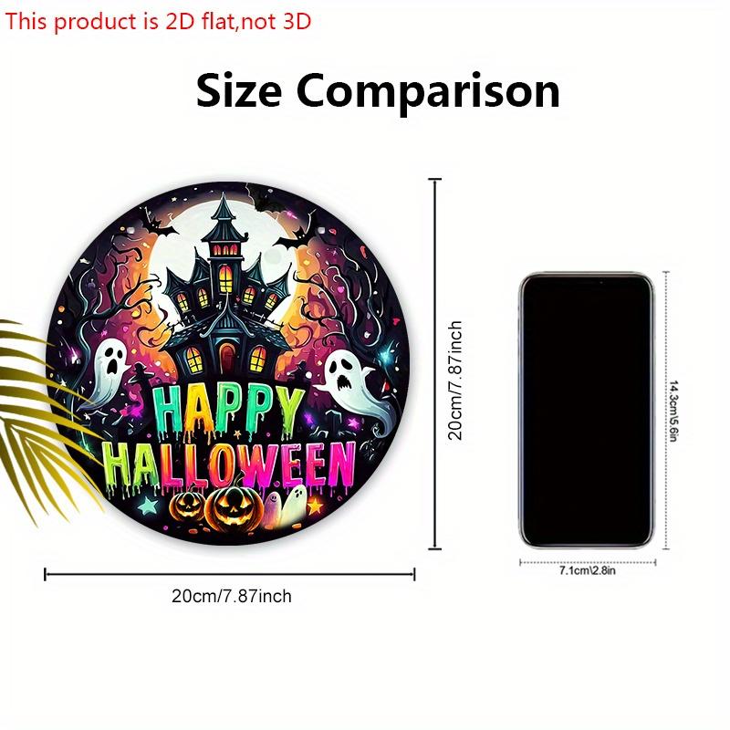 Happy Halloween Wooden Sign with Horror Castle Pattern - Figurine Ornaments with Pumpkin & Ghost Pattern - Ideal for Front Door, Yard, Porch Decor