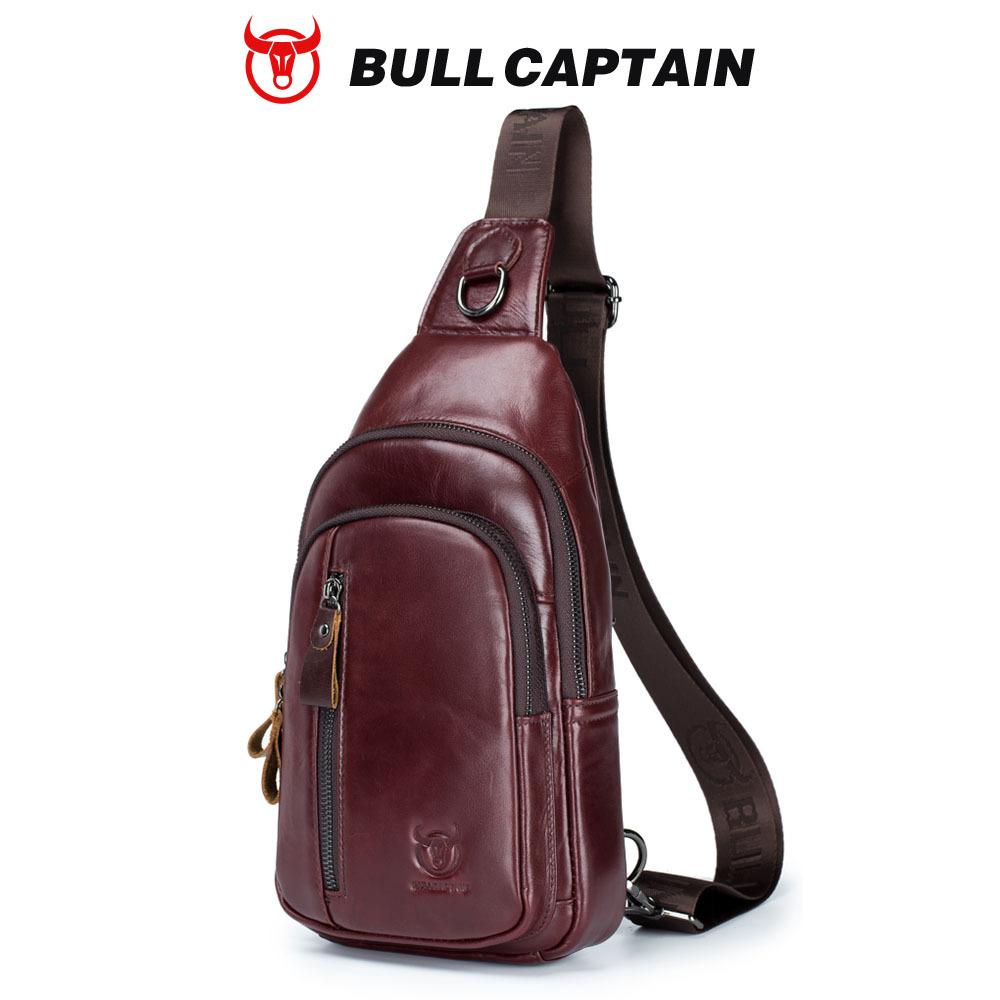 

Captain Niu Men s Genuine Leather Shoulder Crossbody Chest Cover Leather Fashion Multi functional Sports and Leisure Chest Bag темно-коричневого кольору