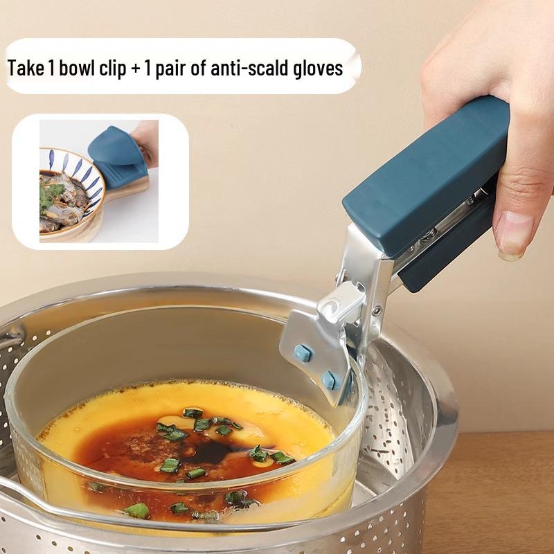 Anti-scald Non-slip Kitchen Tongs - Stainless Steel Dish and Bowl Clip